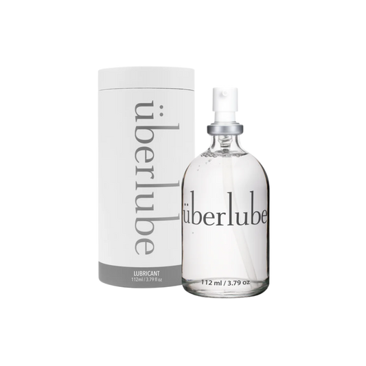 Uberlube luxury silicone lubricant bottle front view with product packaging