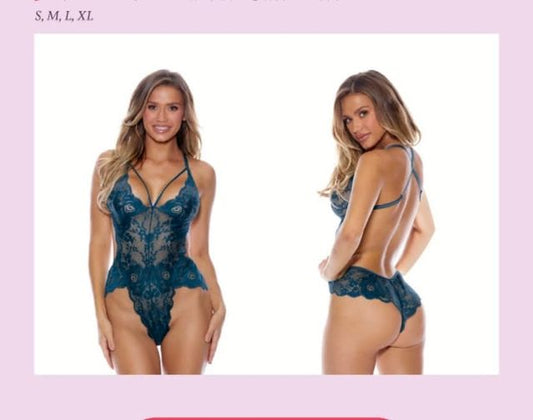 Deep Turquoise Lace Cut-Out Teddy