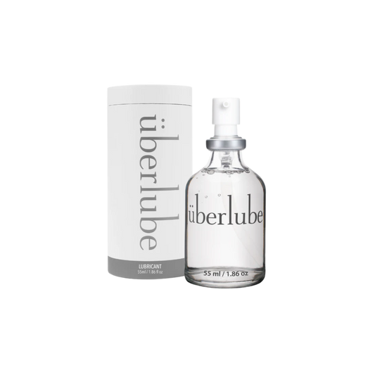Uberlube luxury silicone lubricant bottle front view with product packaging