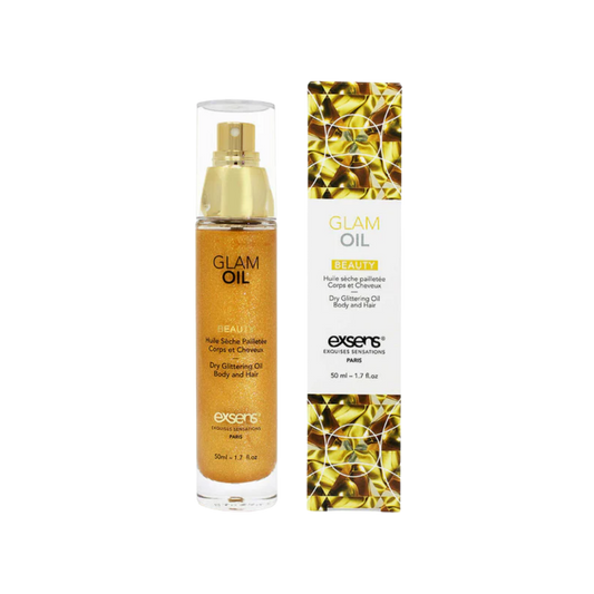 Exsens Glam Oil bottle and packaging on a white background
