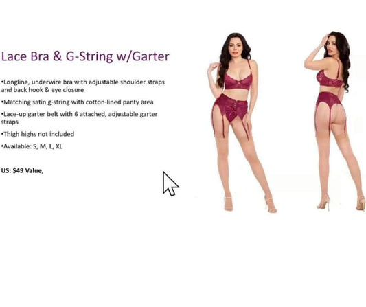 Lace Bra & G-String With Garter Belt