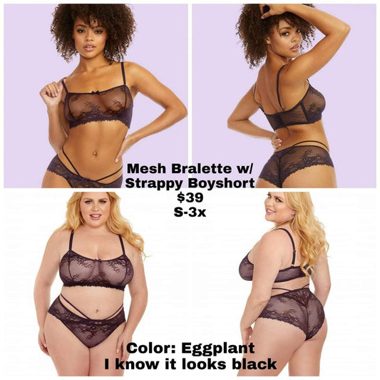 Mesh Bralette with Strappy Boyshort