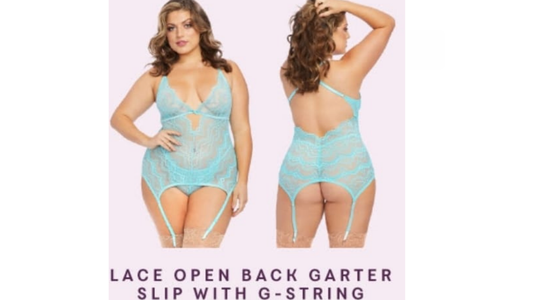 Lace Open Back Garter Slip With G String